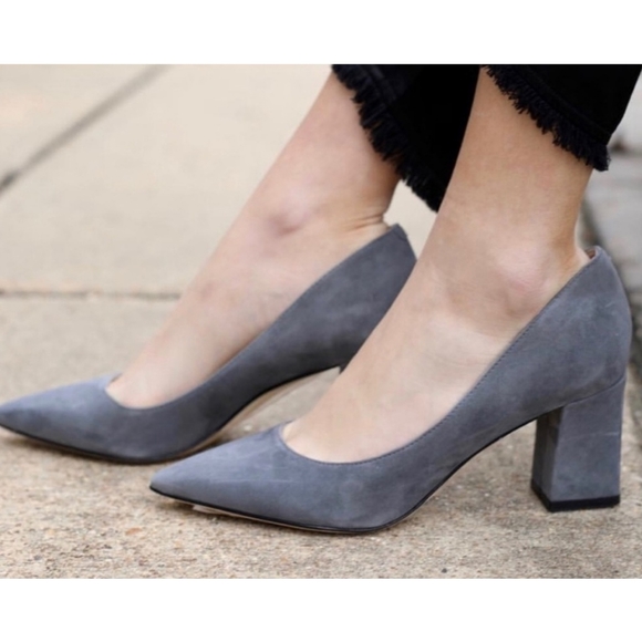 🍂 GRAY SUEDE MARC FISHER BLOCK HEELS - Picture 2 of 5